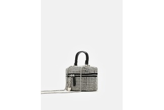 W812 Silver Cleo Diamante Handle Boxy Bag